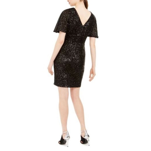 CALVIN KLEIN Sequined Bell Sleeve Crew Neck Above The Knee Party Sheath Dress 12 - Picture 3 of 17